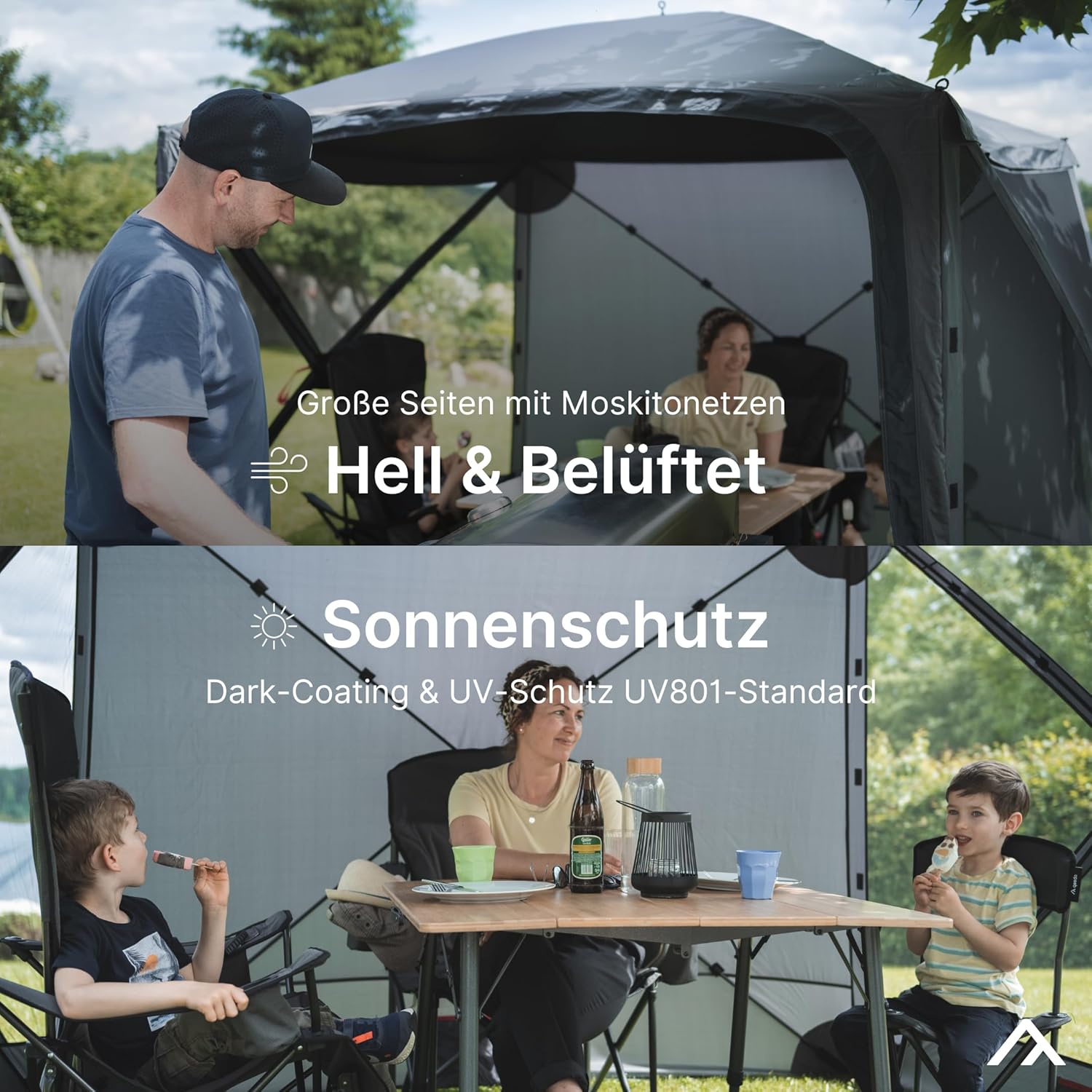 qeedo faltbares Schnell-Aufbau Pavillon mit UV-Schutz, wasserabweisend (2,4 x 2,1 m) inkl. Sturmleinen & Stahl-Heringe, Camping Vorzelt Event Shelter - Quick Hub Square