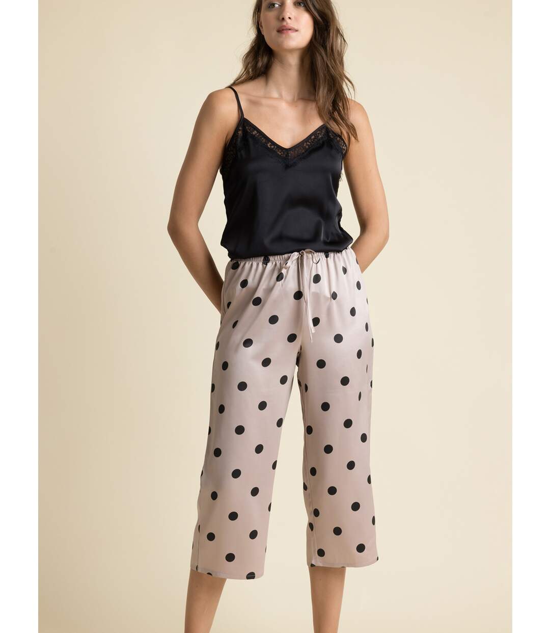 Pyjama tenue d'intérieur pantalon palazzo caraco Elegant Dots Admas