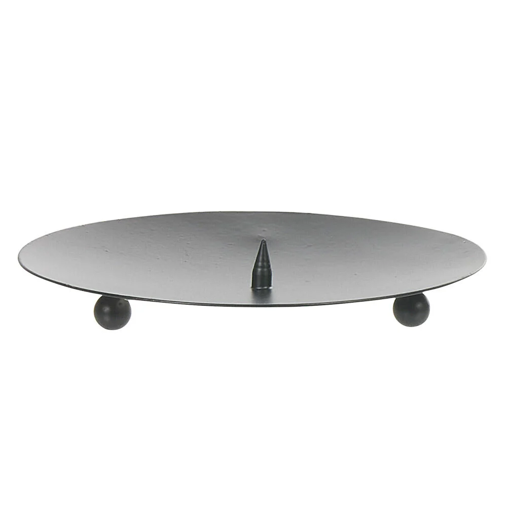 Support rond pour bougie en métal noir