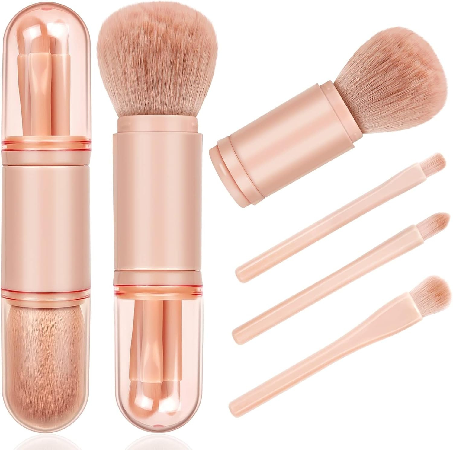 4in1 Make Up Pinsel Set Reise Kosmetik Schminkpinsel mit Deckel - Rosa