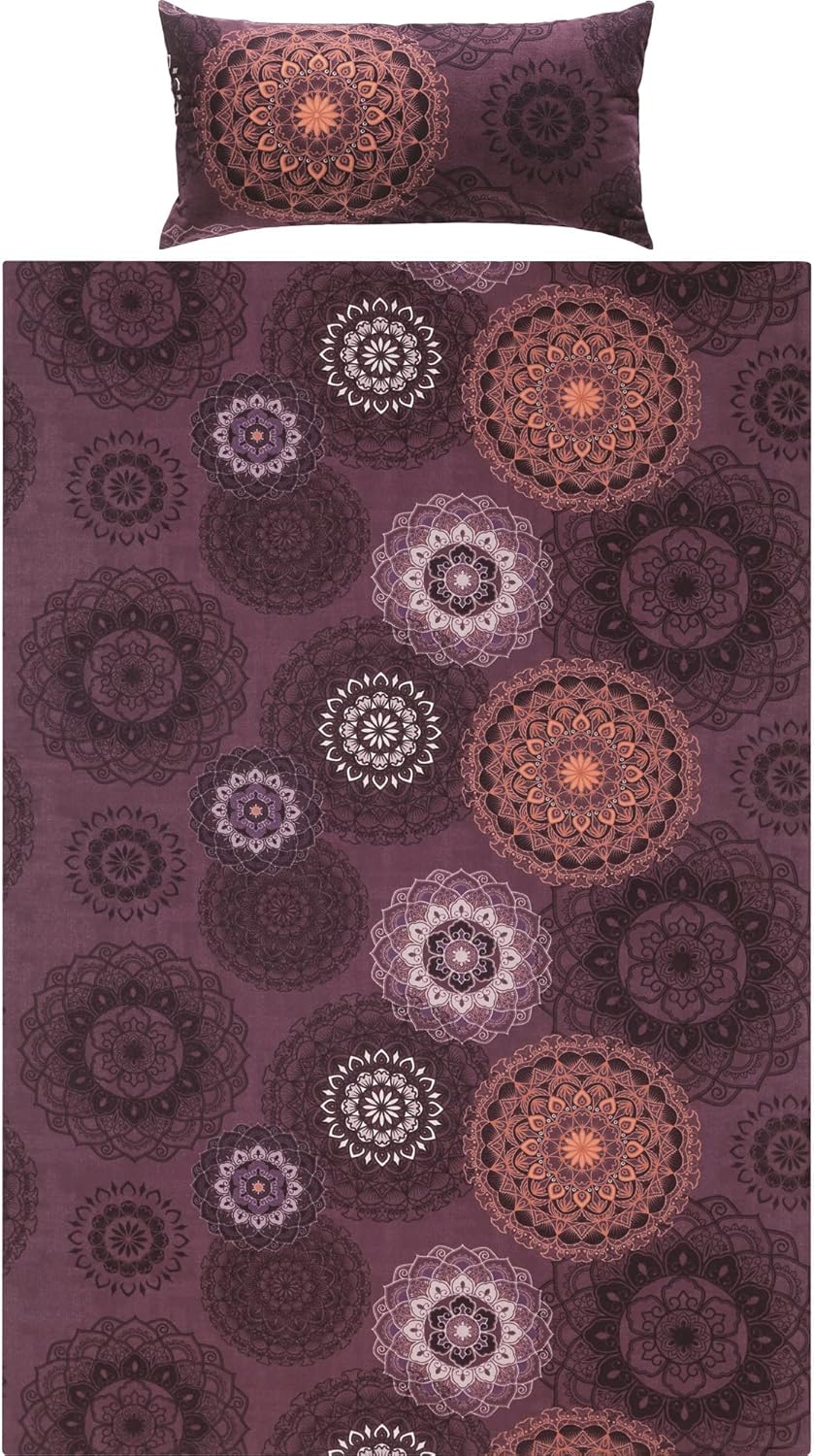 Erwin Müller Bettwäsche Sparpaket 4-TLG. Mako-Satin Mandala aubergine Größe 40x80 cm / 135x200 cm - feinfädig, temperaturausgleichend, atmungsaktiv, 100% Baumwolle, mit Reißverschluss