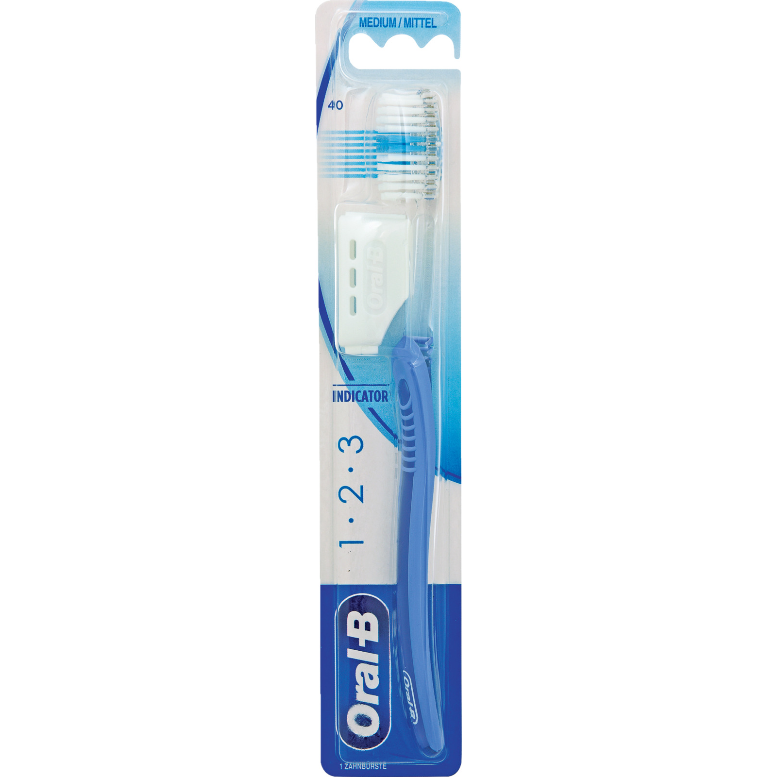 Oral-B Zahnbürste 1.2.3 Mittel mit Schutzkappe, assortiert