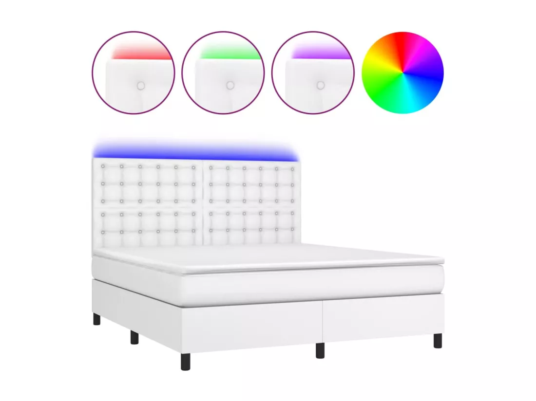Sommier tapissier et matelas et LED Blanc 180x200 cm Similicuir
