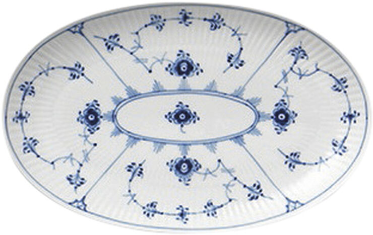 Royal Copenhagen Blue Fluted Plain Oval Asiette 23,5cm Hvid, blå