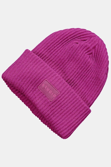 Beanie, Mütze, Rippstrick, Patch, Unisex