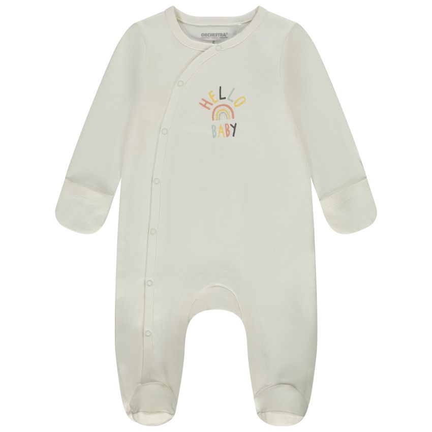 Dors-bien en jersey avec moufles retroussables pour bébé - Ecru