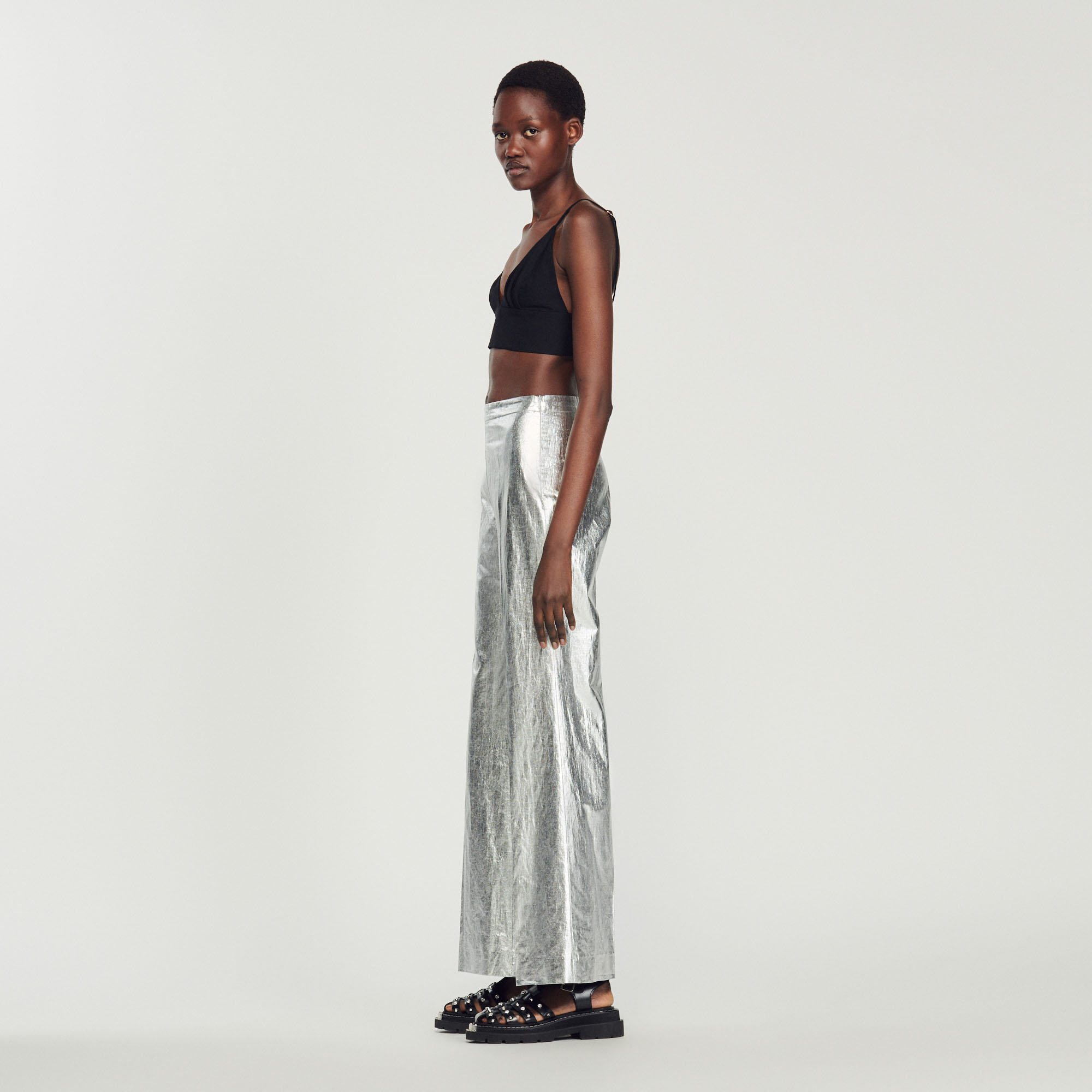 Pantalon enduit metallise