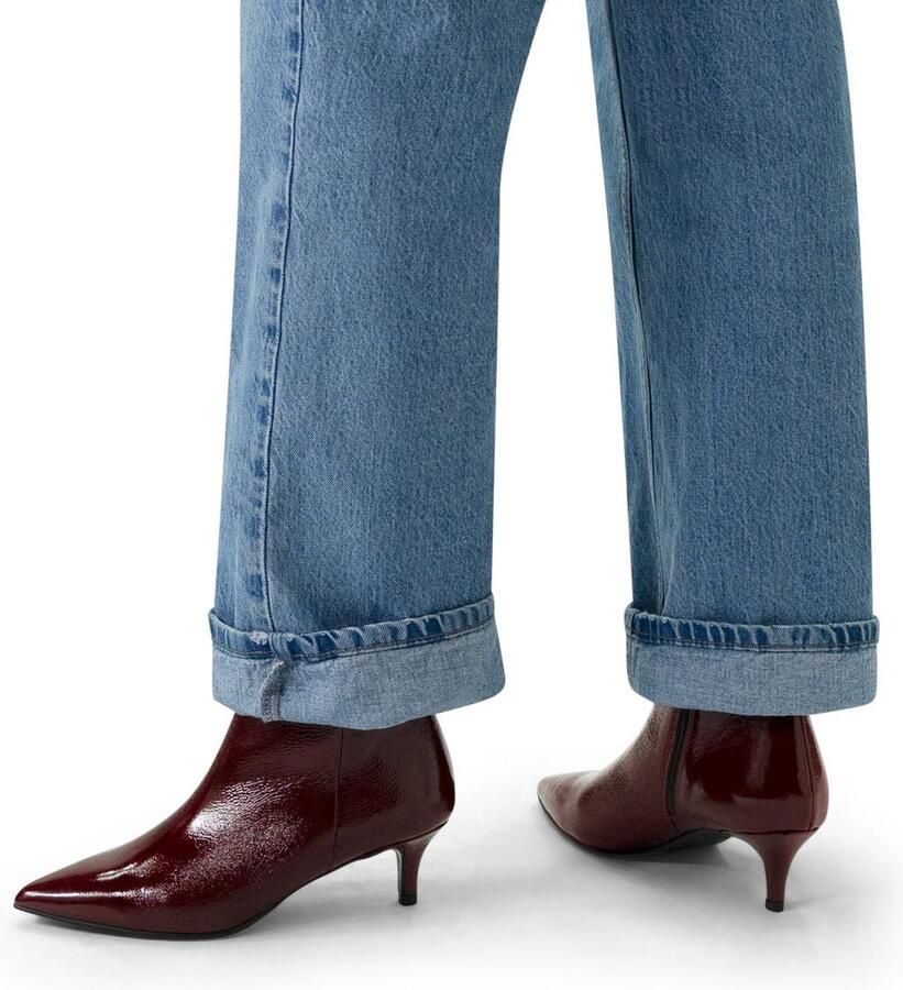 Manfield Dames Bordeaux rode lak leren enkellaarsjes met hak