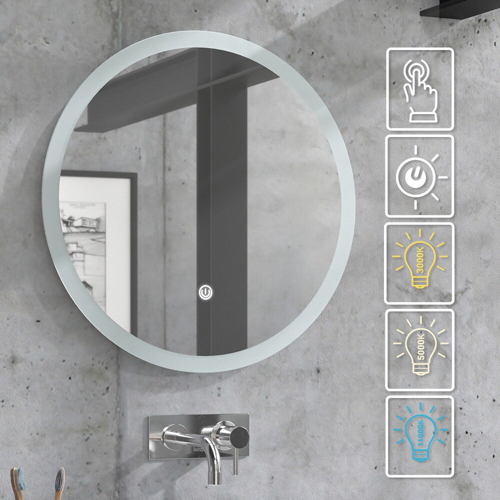 Vicco Badspiegel Rundspiegel LED-Spiegel Weiß 60 cm Badezimmer Spiegel Wandspiegel Badmöbel Hängespiegel Spiegelbeleuchtung Touch-Switch dimmbar rahmenlos