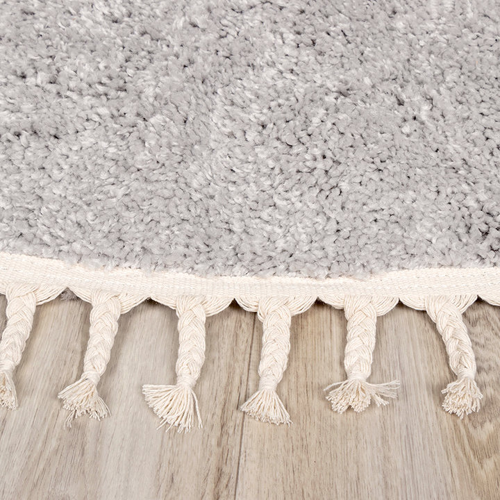 Rond hoogpolig vloerkleed - Lofty Fringe LichtGrijs