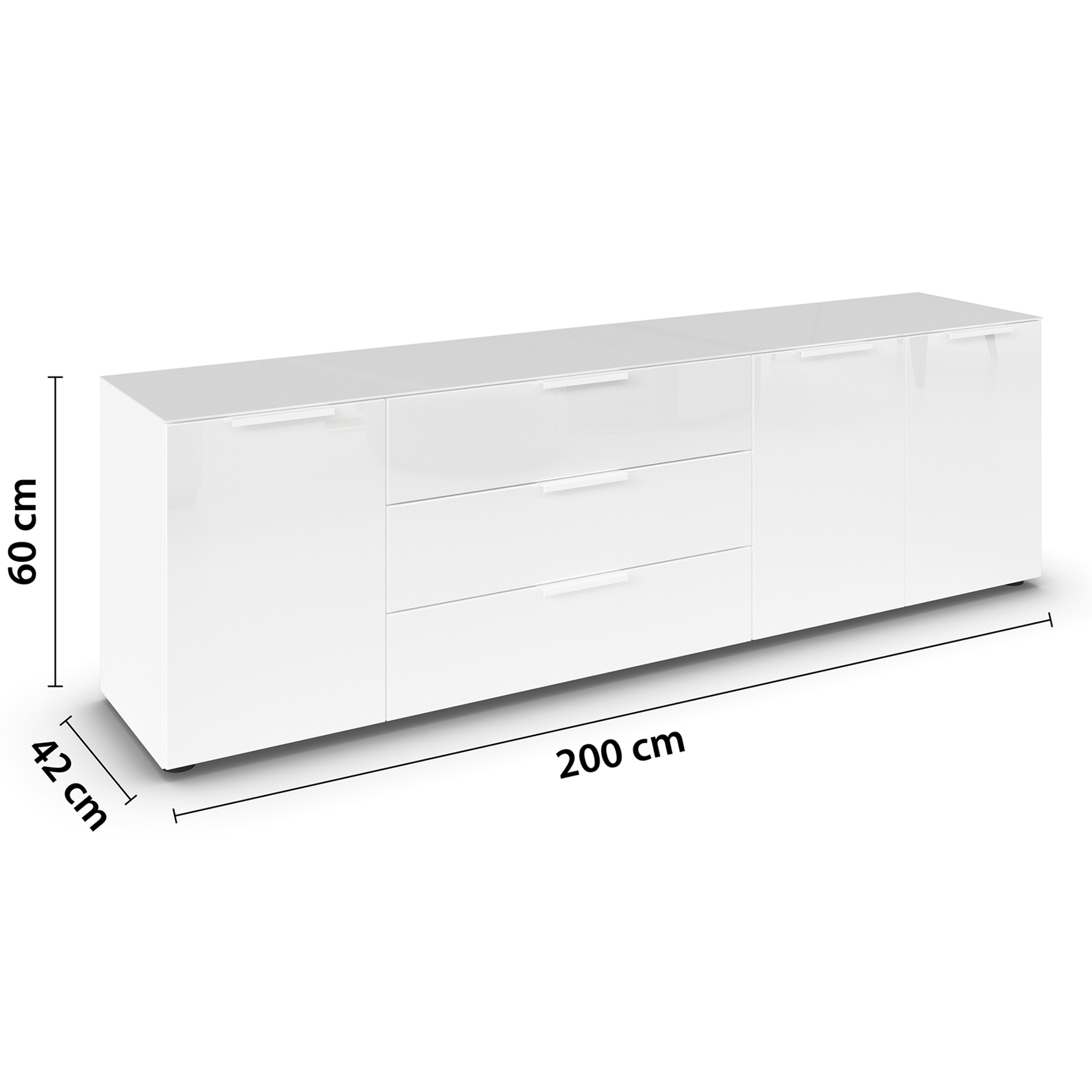 Lowboard - alpinweiß - weiß - Glasfront - 199 cm