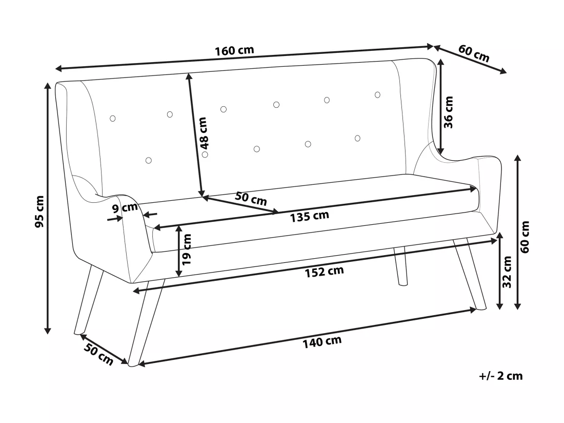 Canapé banquette 2 places en tissu noir SKIBBY