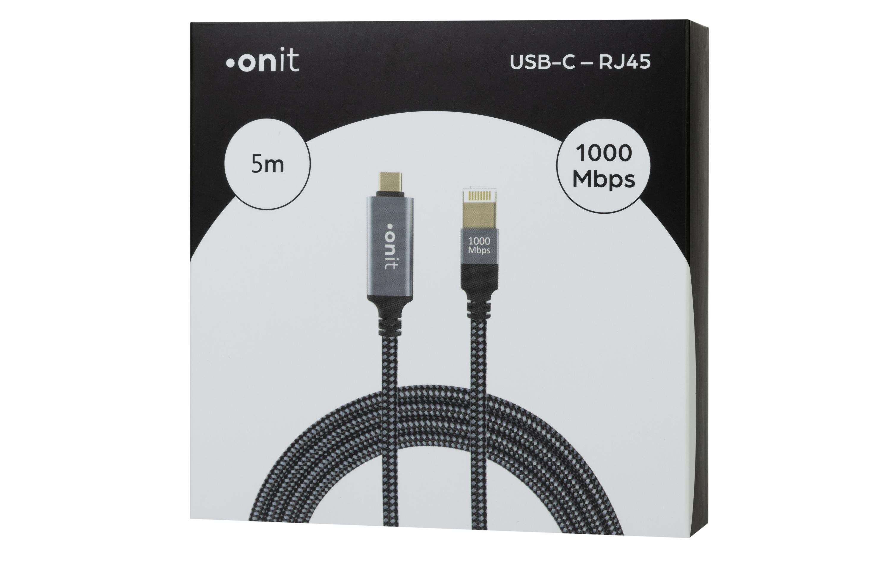 Adapterkabel USB-C – RJ45 Grau/Schwarz, 5 mLAN-Kabel für Mobilgeräte ohne RJ45-Anschluss