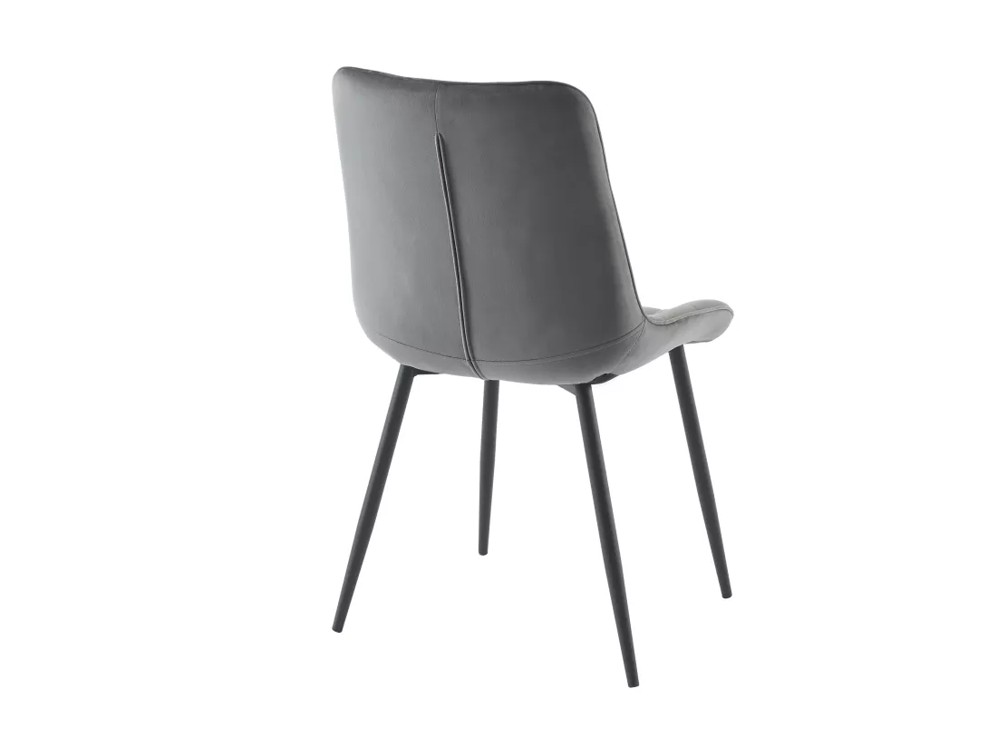 Lot de 2 chaises matelassées - Velours et métal noir - Gris - OLLUA