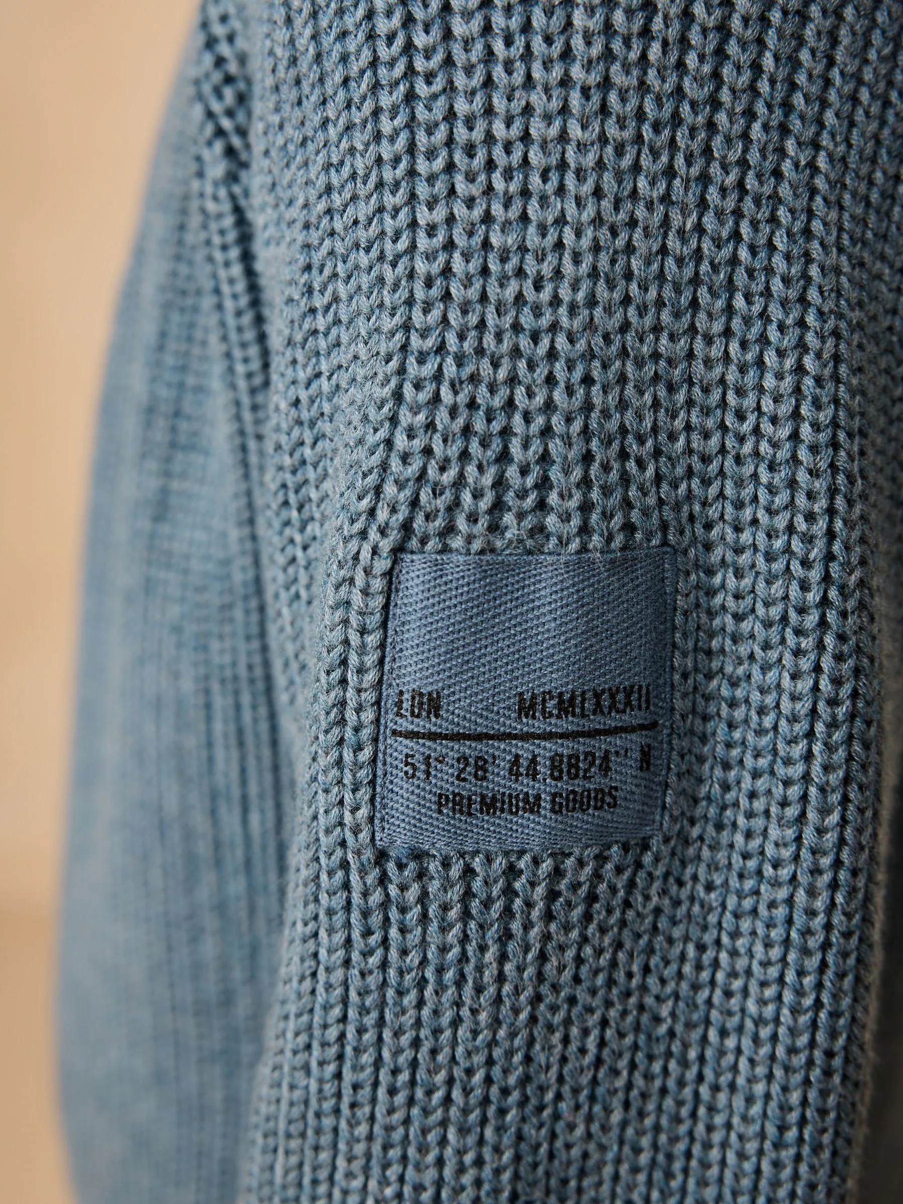 Blauw - Utility gebreide trui met rits bij de hals (3-16jr)