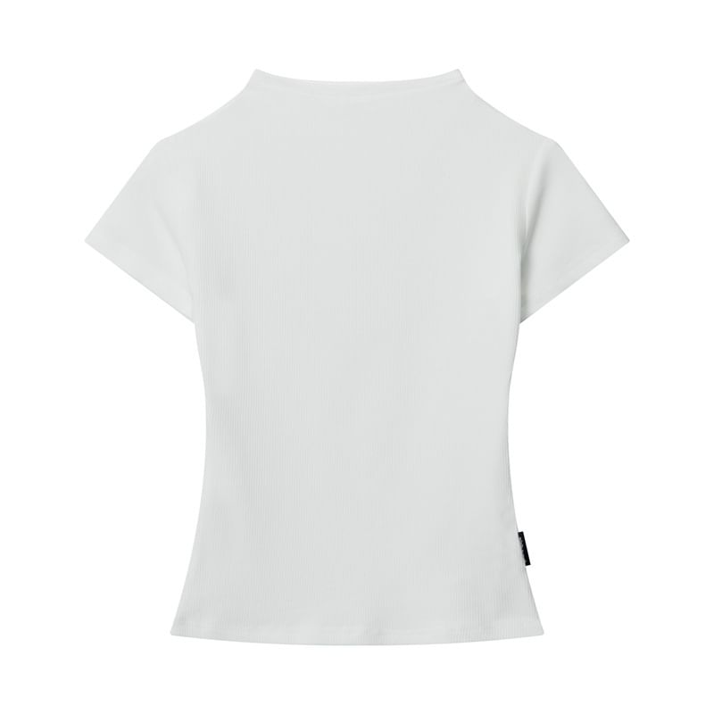 Nariele - T-shirt met korte mouwen en hoge hals, effen en gesmokt