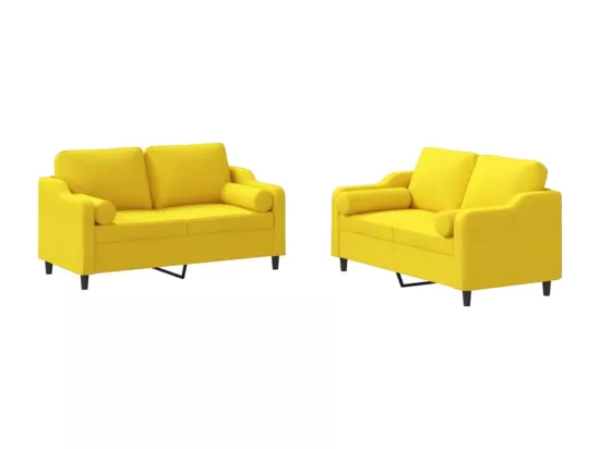 Ensemble de canapés 2 pcs avec coussins jaune clair tissu