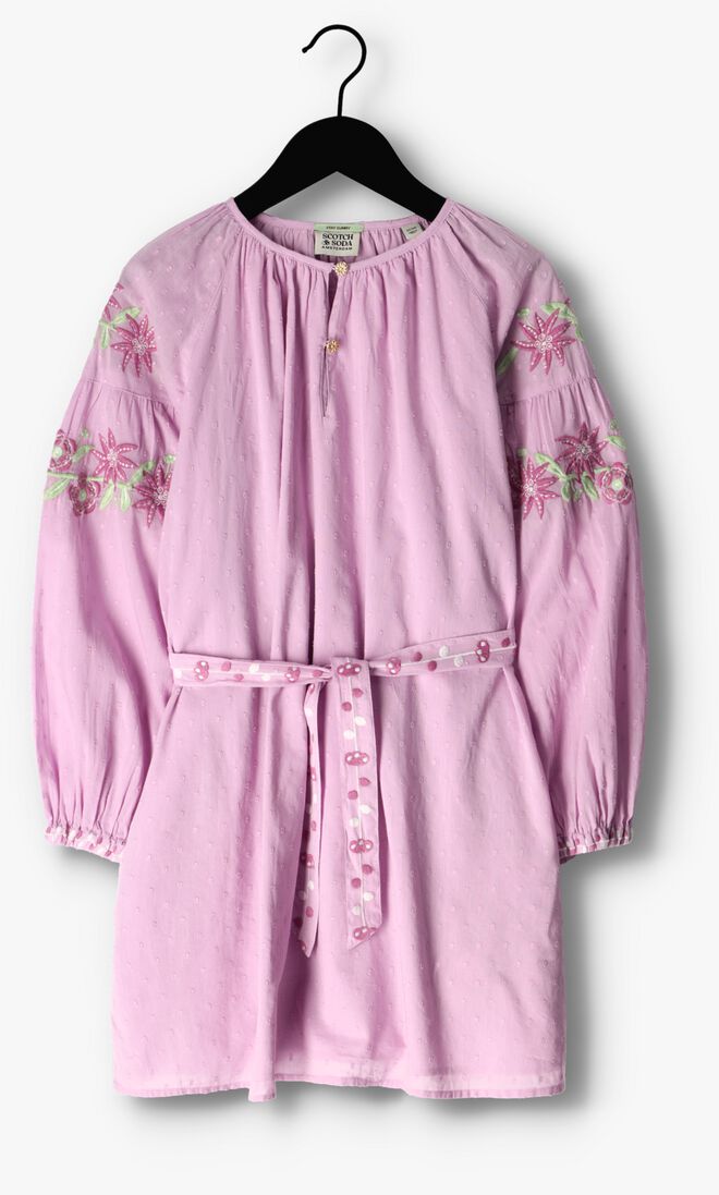 SCOTCH & SODA lila scotch & soda mini jurk long-sleeved lightweight flower embroidery dress
