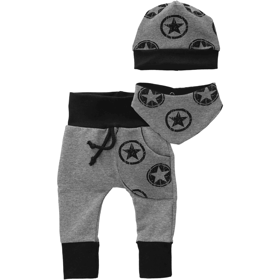 Puschel-Design 3tlg Set Handmade schwarz grau