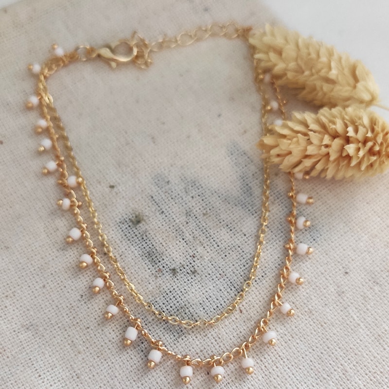 Bracelet de cheville avec pierres cristaux blanches - Laiton doré & plaqué or