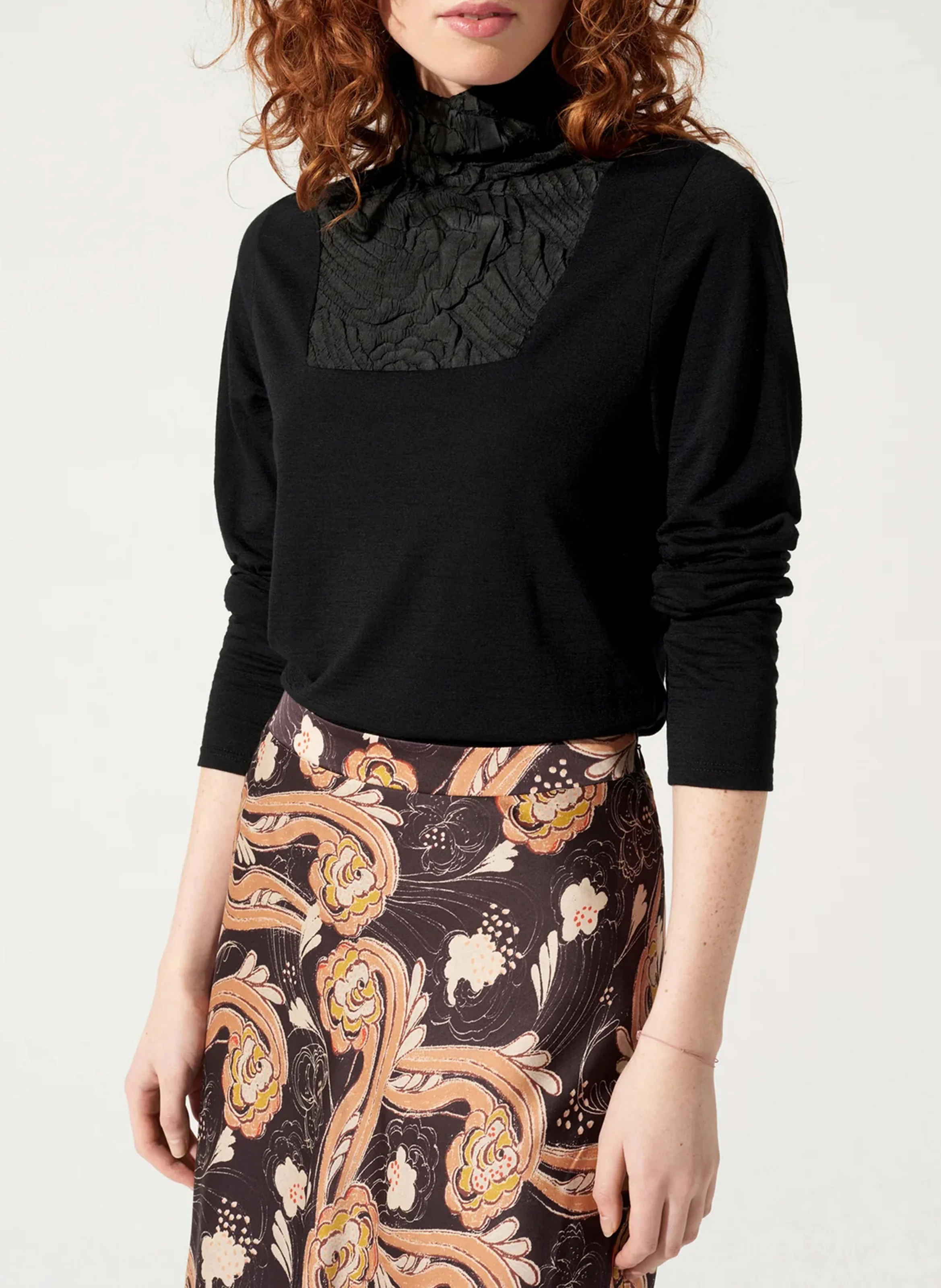 Tee-shirt droit en laine | Noir
