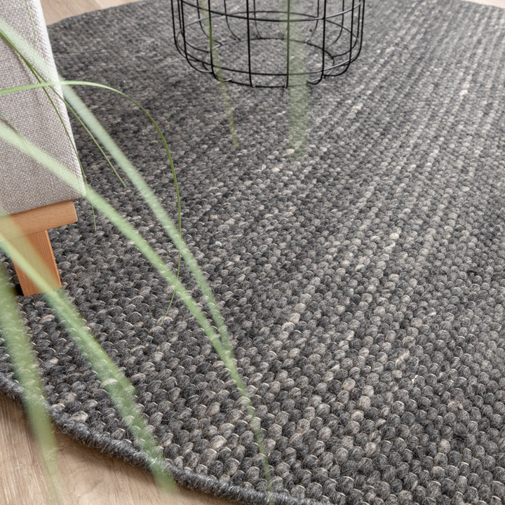 Rond wollen vloerkleed - Feline Antraciet/Gemeleerd