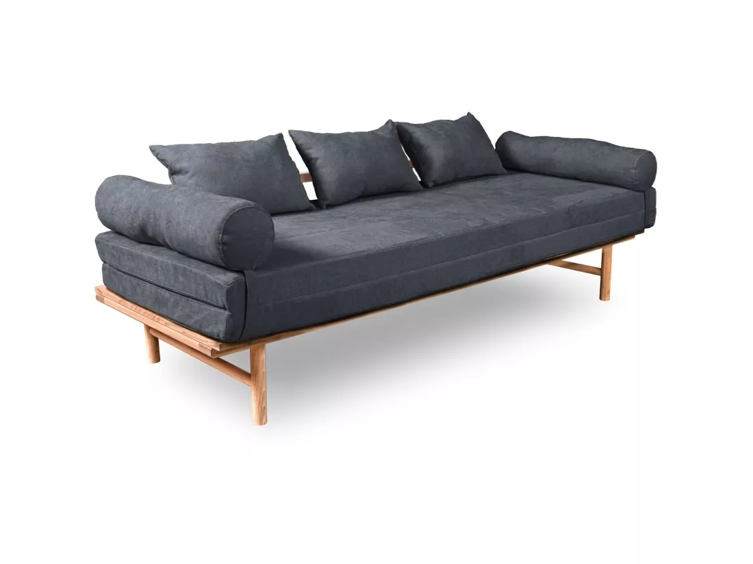 Canapé Lit Convertible Design en Tissu Beige et Bois Graphite