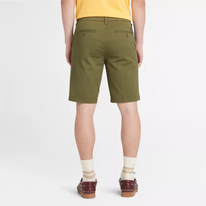 Short chino en sergé extensible pour homme en vert