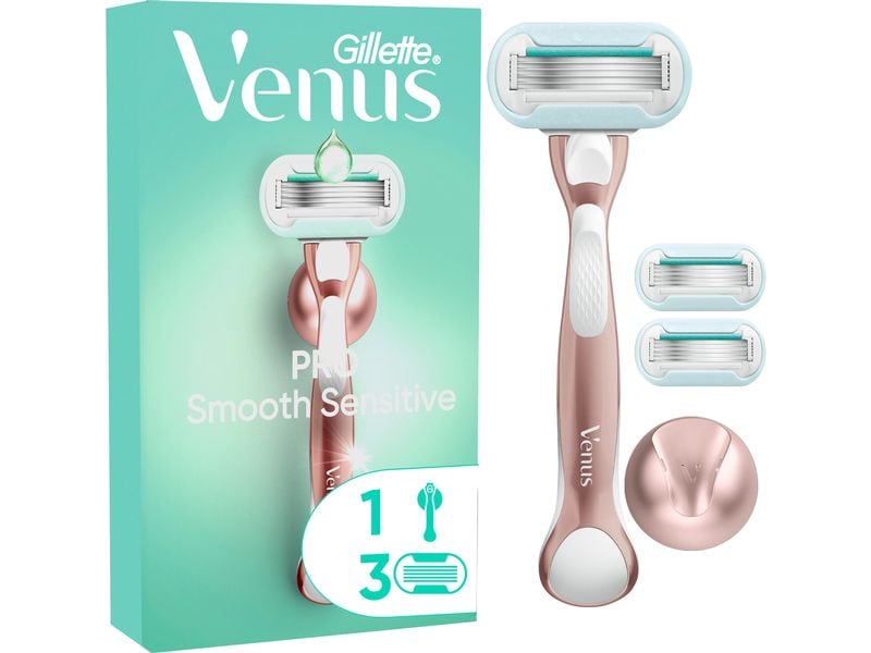 Gillette Venus Damenrasierer Pro Smooth Sensitive 3er   Han Damenrasierer für empfindliche Haut mit Duschhalterung