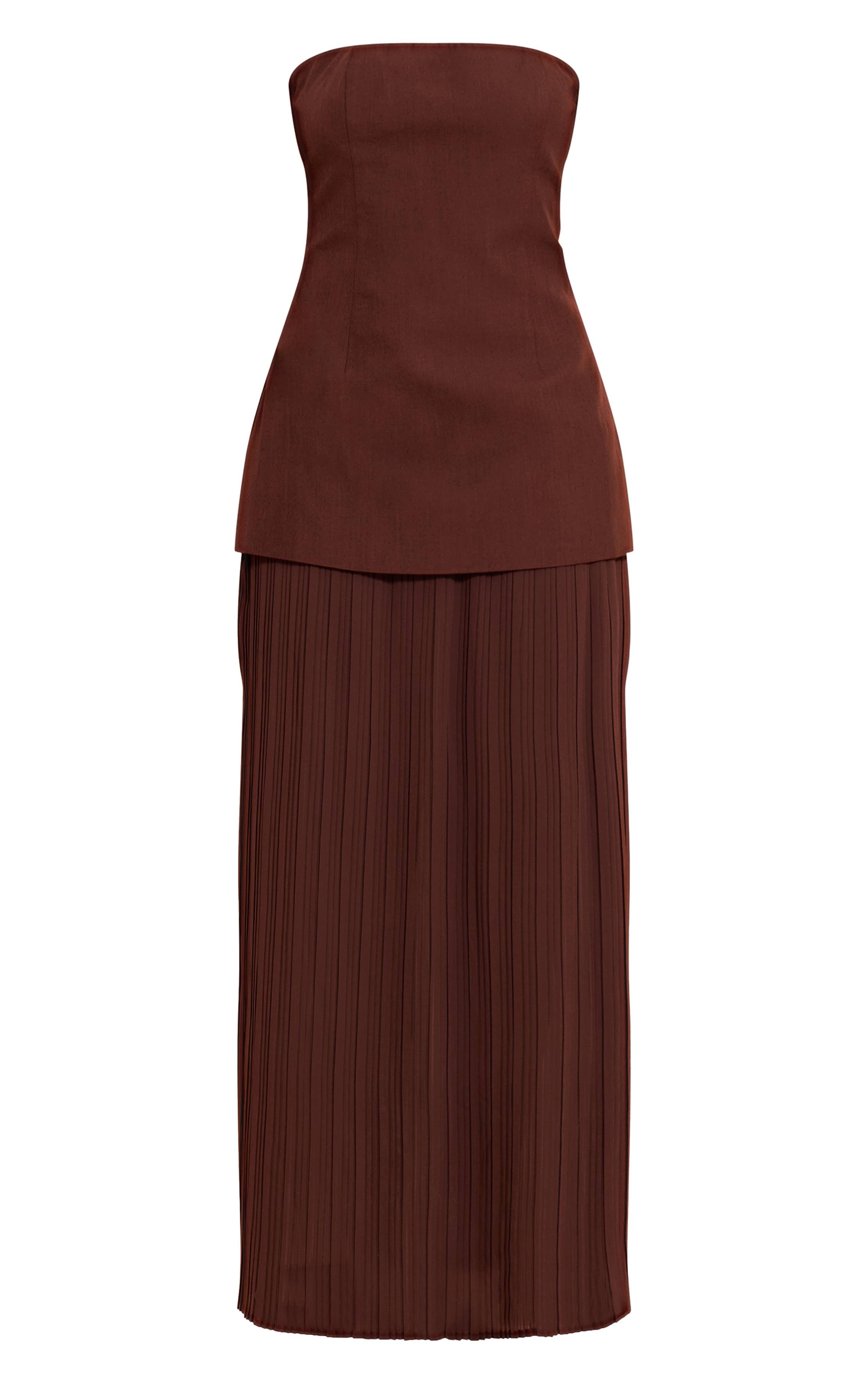 Chocolat Robe Maxi Bandeau À Jupe Plissée En Mousseline Avec Panneaux