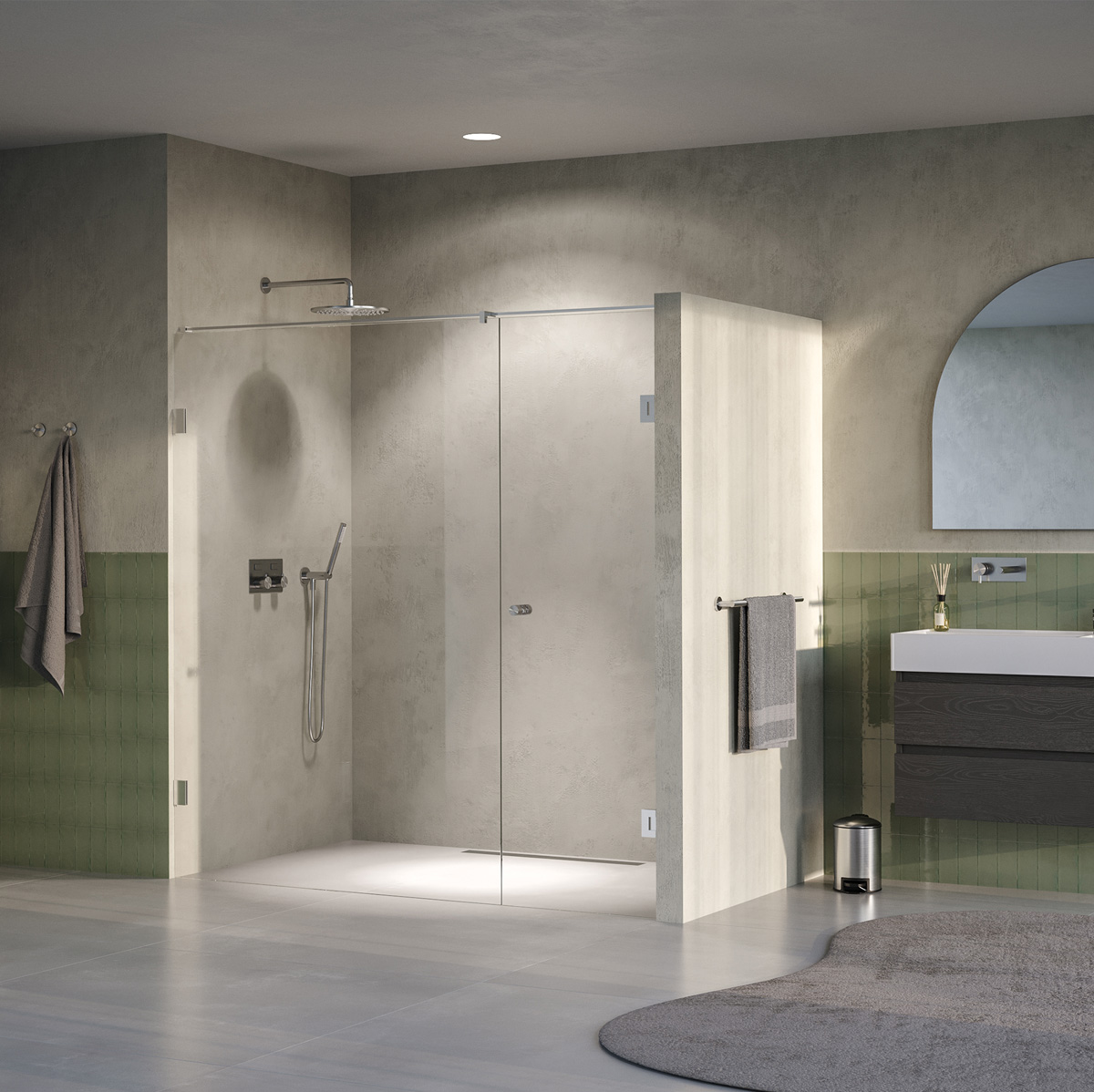 Brauer Void Carving profielloze nisdeur 190cm met draaideur 70cm aan muur RVS geborsteld PVD