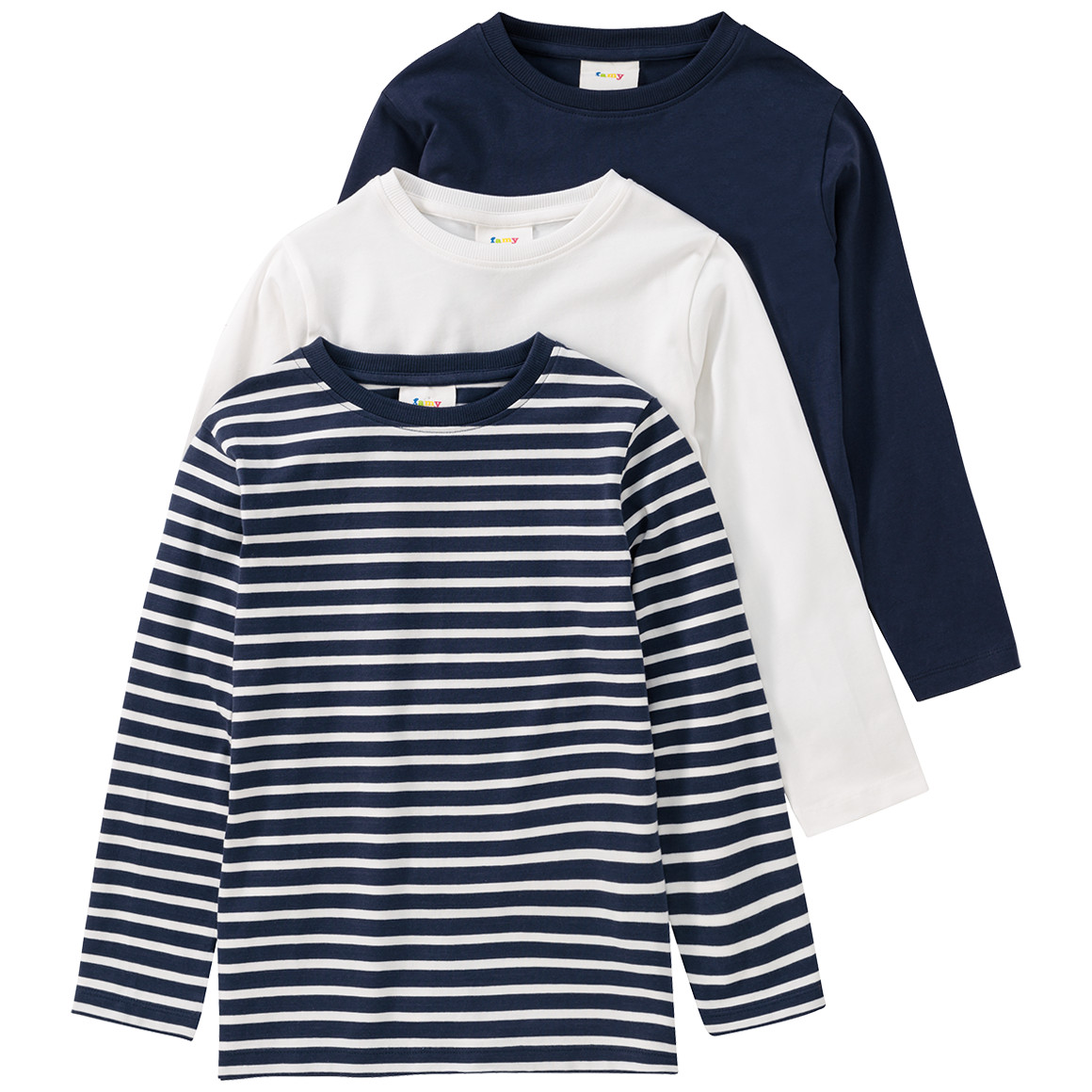 Famy 3 Jungen Langarmshirts im Set weiss / dunkelblau