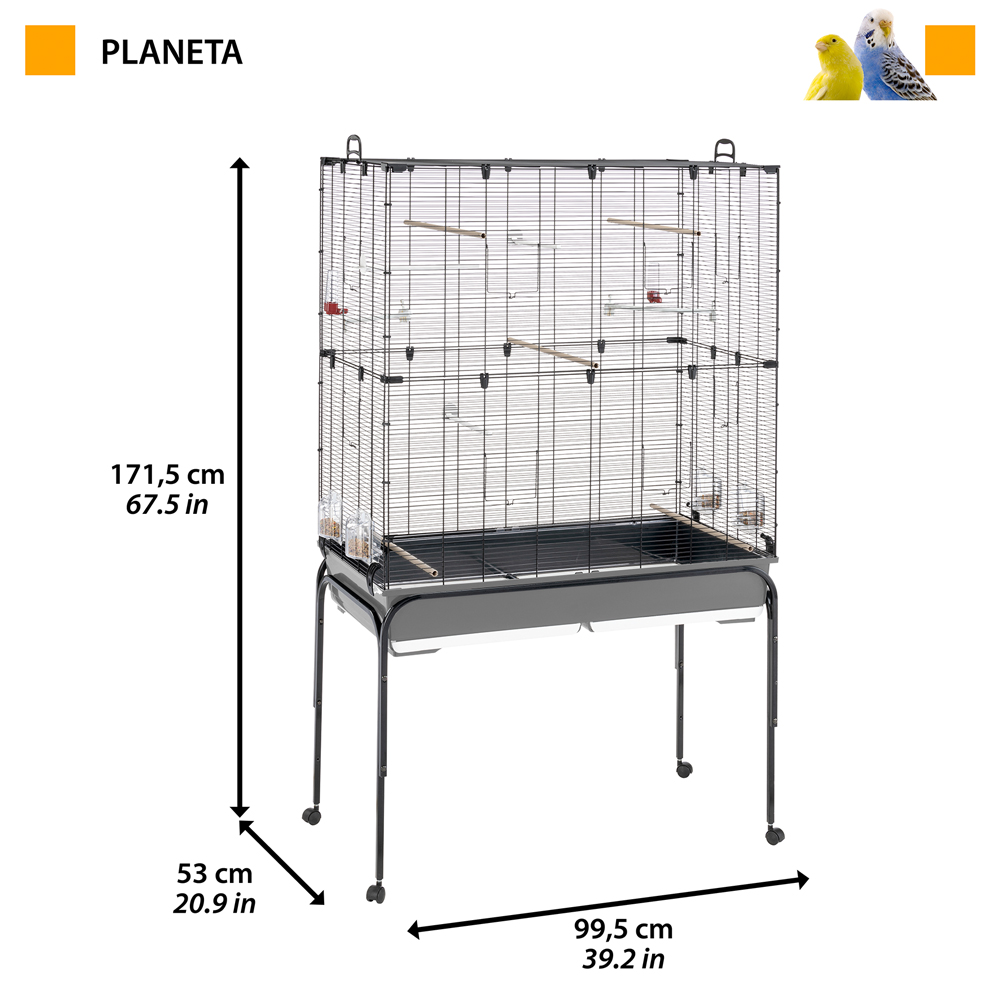 Ferplast cage oiseaux planeta, volière, perruche, canari, petits oiseaux, avec mangeoire et accessoires, support à roulettes