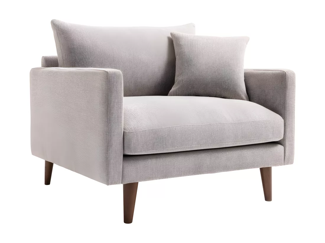 Villabon - Fauteuil XL en tissu pieds bois foncé - Naturel
