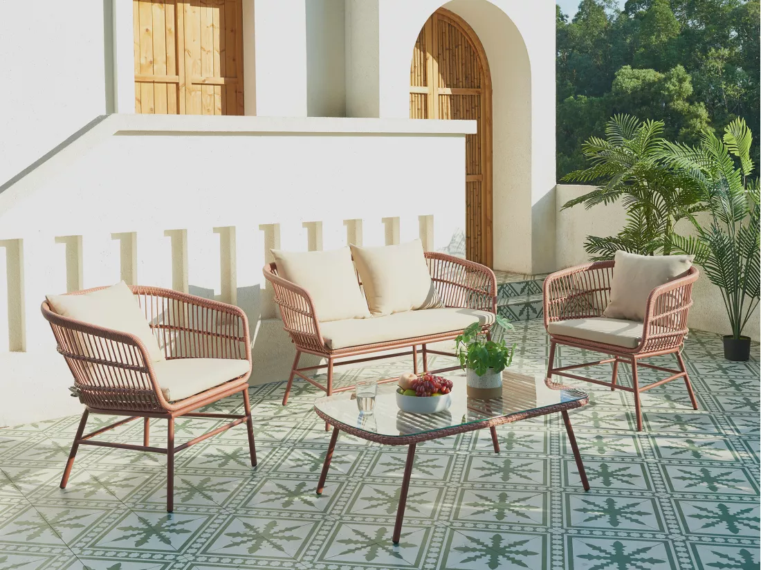 Table basse de jardin en résine tressée - Terracotta - LOUSINI de MYLIA