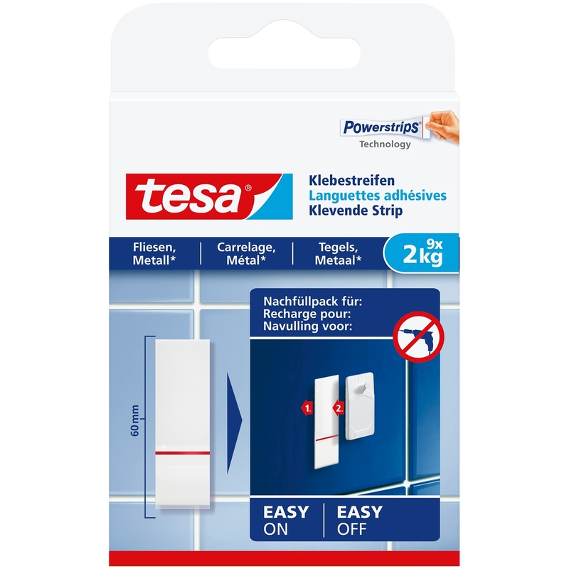 Tesa Klebestreifen für Fliesen und Metall, 2 kg, 9 Stück