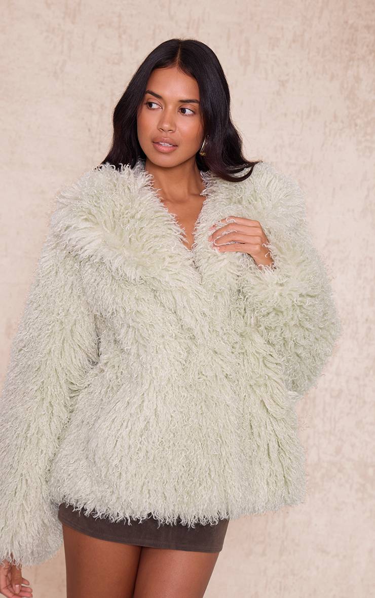 Mint Green Manteau Court En Synthétique Mongolienne
