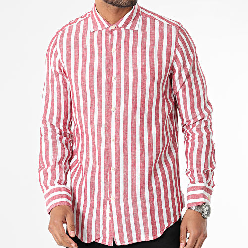 Chemise Manches Longues A Rayures Blanc Rouge