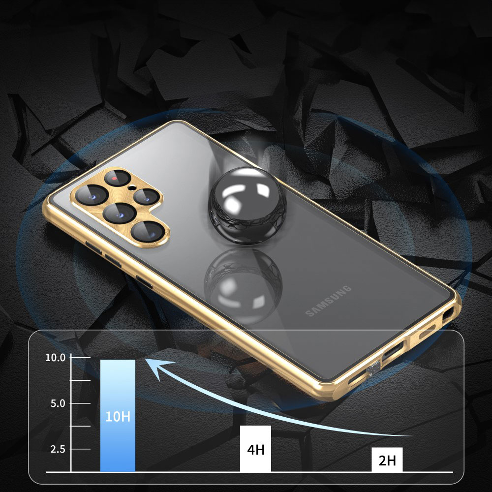 Samsung Galaxy S24 Ultra Magnetische Alu Schutzhülle mit Panzer Glas Backcover   Privacy Display- / Kameraglasschutz (Verschlussmechanismus) - Lila