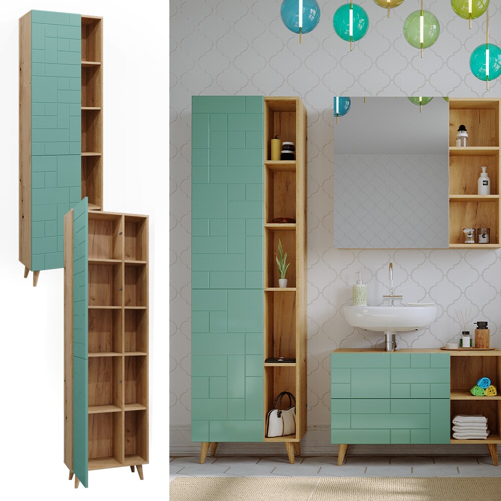 Vicco Hochschrank für Badezimmer Rudi 56 x 193 cm, Eiche Evoke Mintgrün, Badschrank