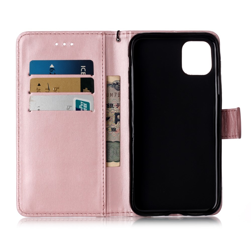 iPhone 11 Leder Tasche Flip Cover mit Kartenfächer - Roségold