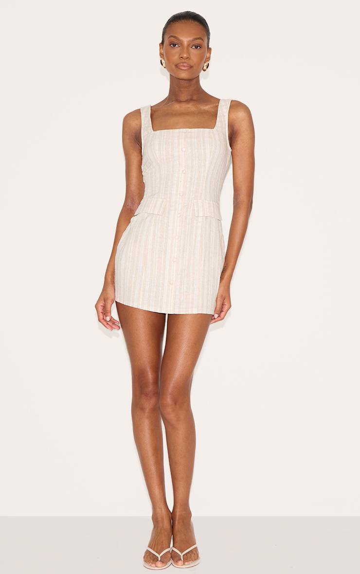 Gris Pierre Robe Ajustée À Rayures Avec Poches Et Détails Boutonnés