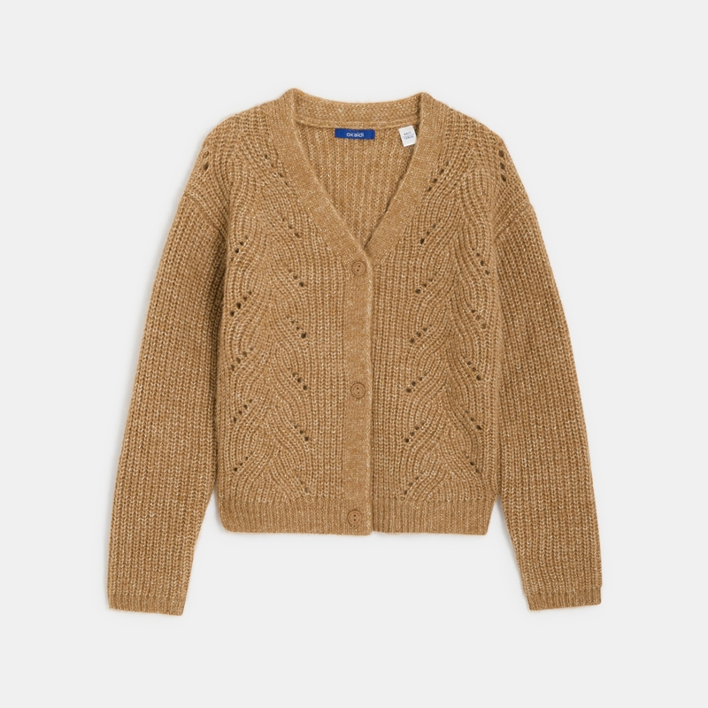 Gilet torsadé col V marron fille