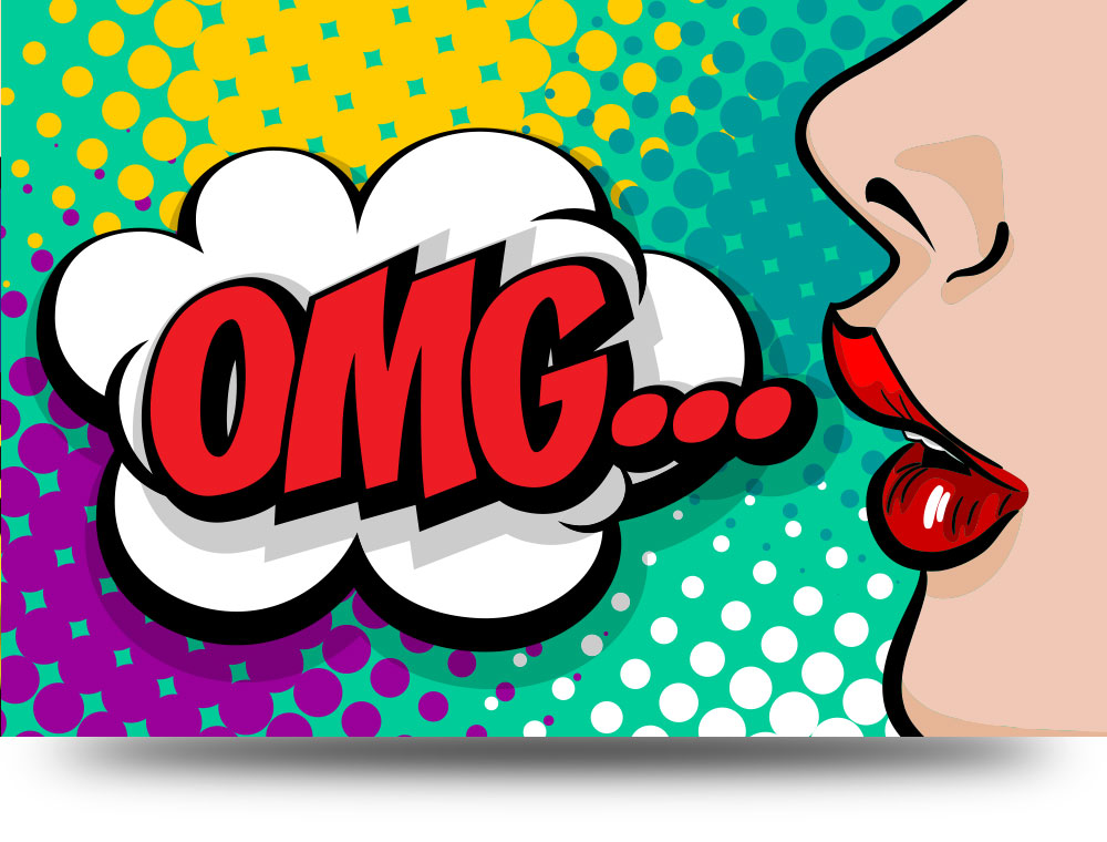 Canvas schilderij popart cartoon bubbles Omg - 150 x 100 cm