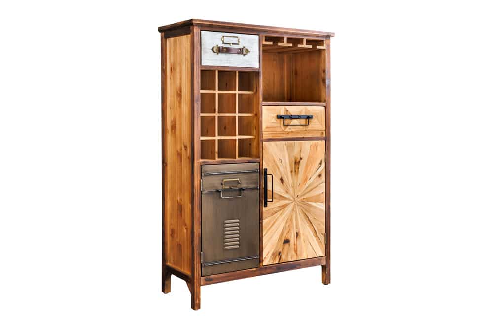 Authentischer Barschrank ATELIER 120cm natur Pinienholz Metall-Vintage-Bar