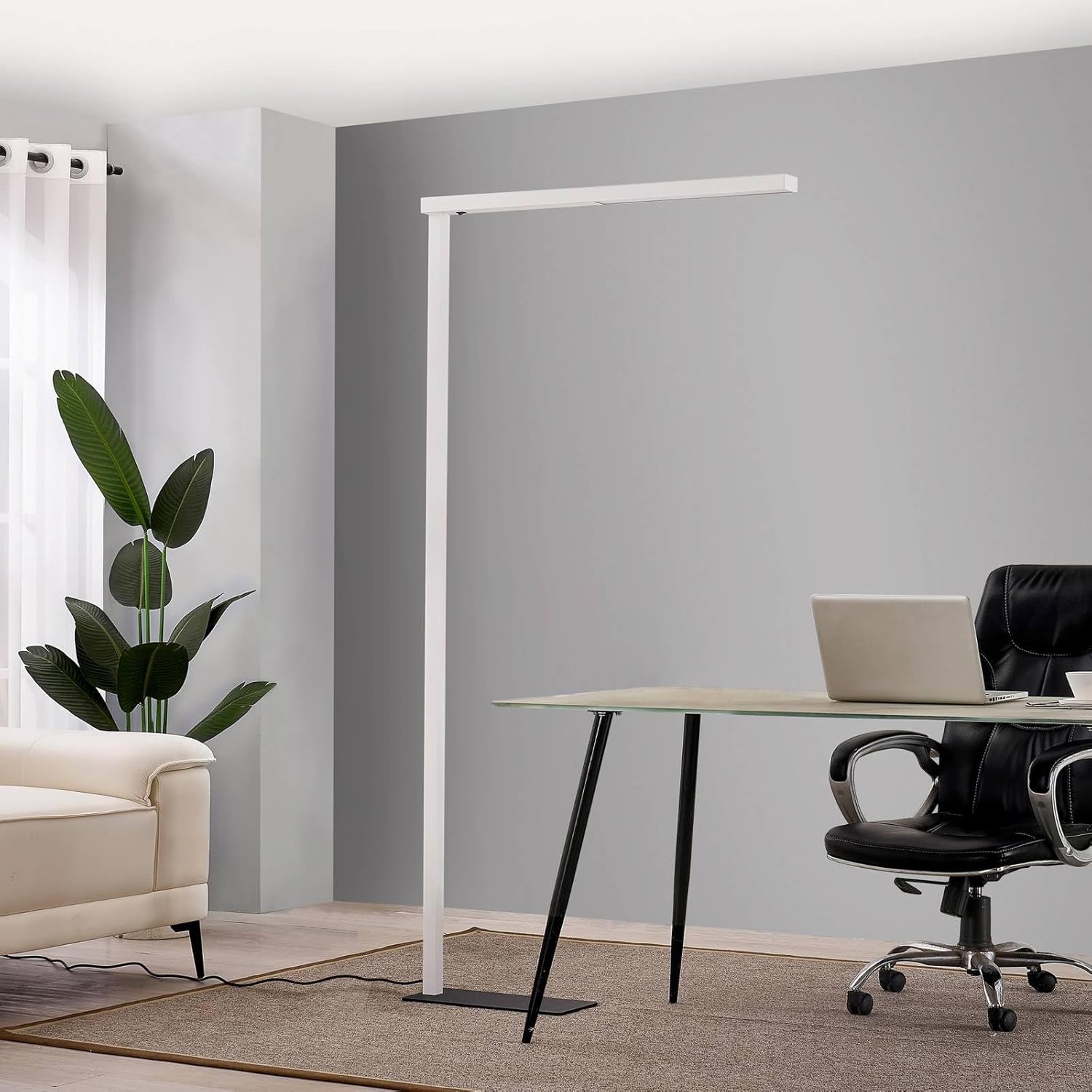 Arcchio LED Büro Stehlampe weiß schwarz, Bürolampe Uplight und Downlight Deckenfluter 7400lm 4000K Standleuchte Office Büro-Stehleuchte