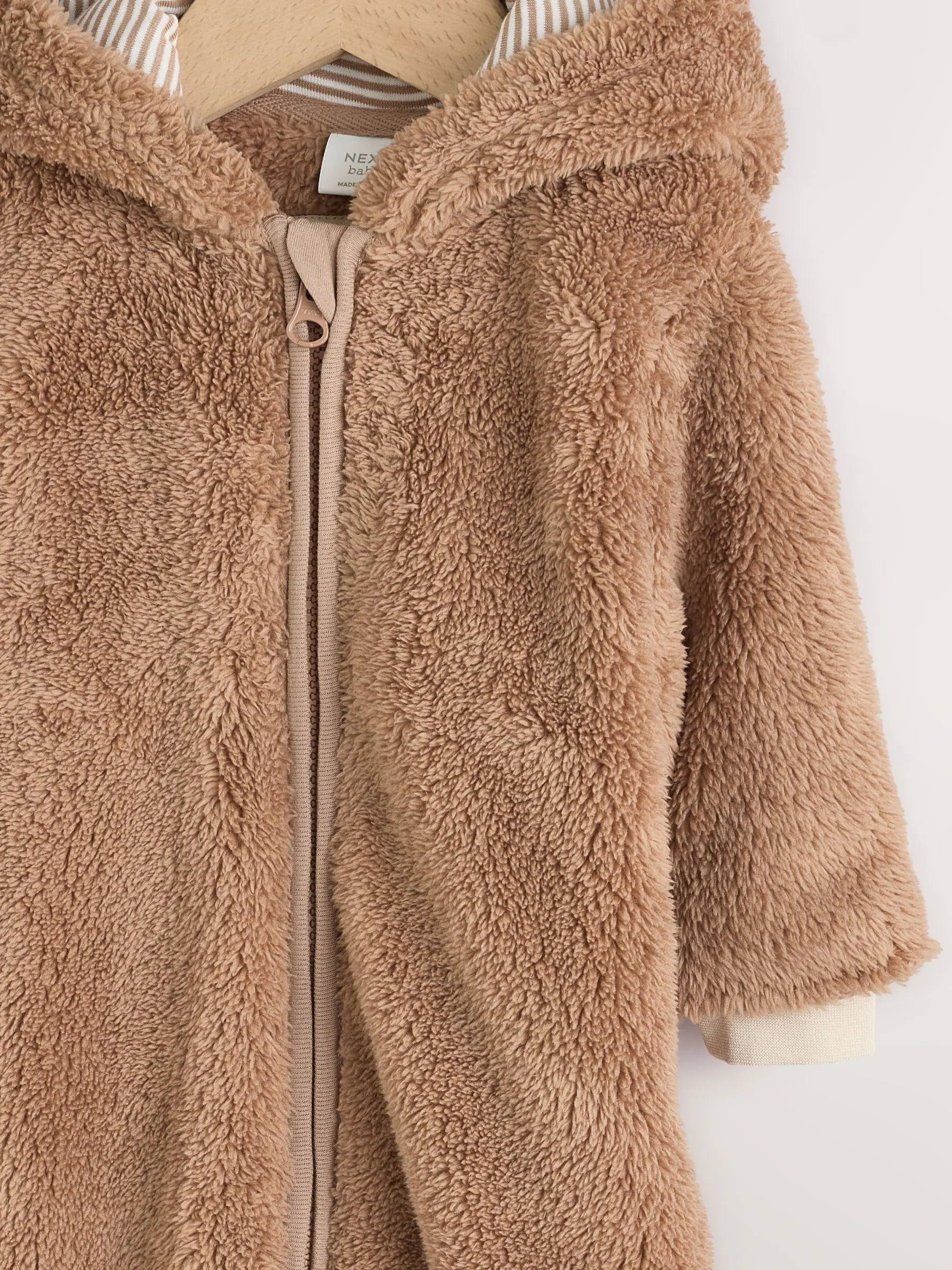 Bruine Hamish met capuchon - Baby fleece skipak (0-18mnd)