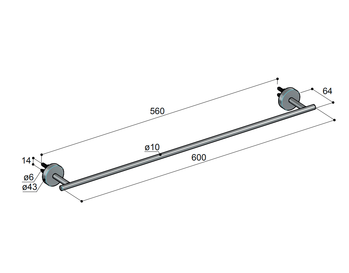Hotbath Archie handdoekstang 60cm RVS