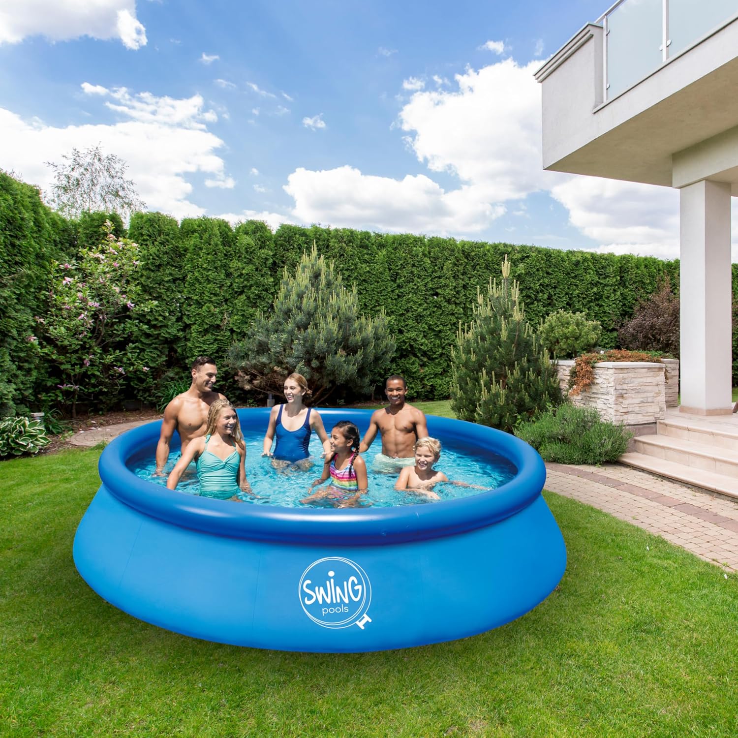 HAF® Swing Quick Up Pool in blau mit den Maßen 457 x 122 cm | ca. 14.100 Liter Wasserkapazität | Selbstaufbauender & selbst tragender Swimming Pool | Gartenpool/Aufstellpool ohne Filterpumpe