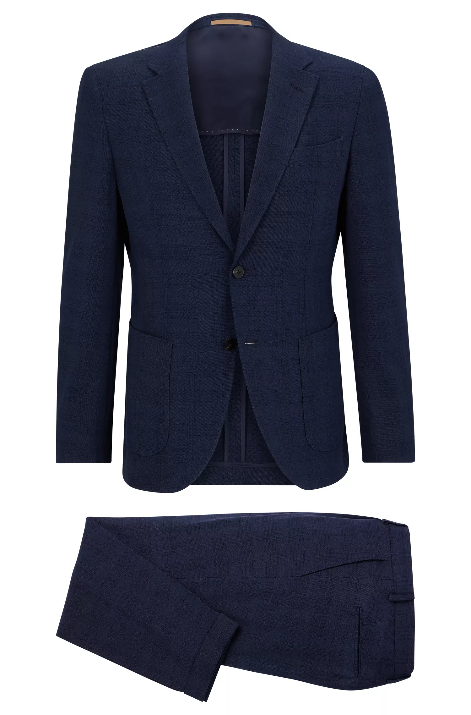 Terno xadrez BOSS Camel Slim-fit em tecido elástico com detalhes em seda.